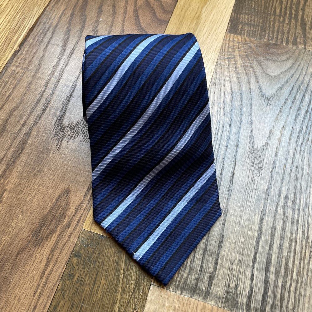 Bijoux Terner Men's 100% Silk Tie Blue Striped Necktie 3.25" 59"
